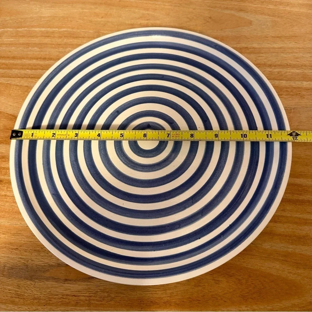 Blue & White Concentric Circle Oval Platter | Modern Minimalist Serving Plate